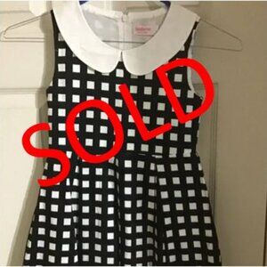 Sleeveless Sunboree Black and White Dress with Peter Pan Collar, Size 7